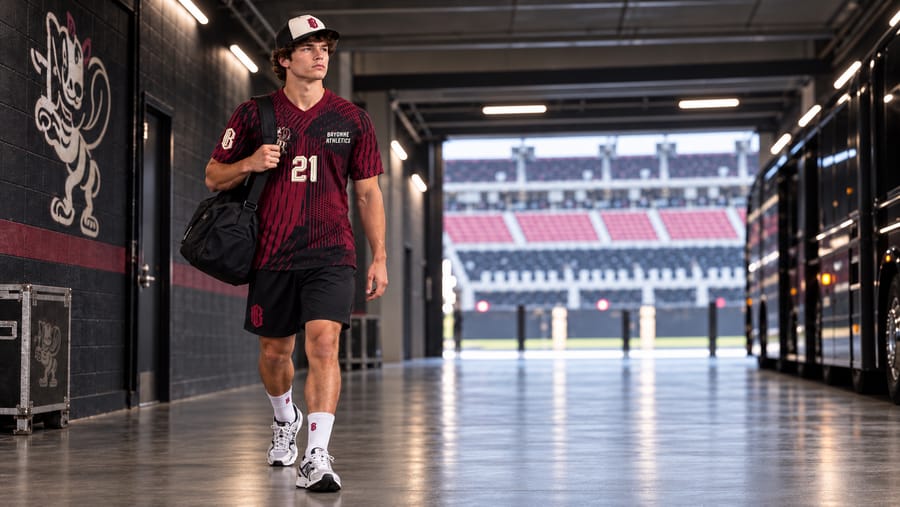 Model wearing the Bayonne Athletics 1936 Match Jersey